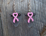 CLEARANCE Pink Heart Ribbon Charm Guitar Pick Earrings - Pick Your Color