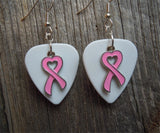 CLEARANCE Pink Heart Ribbon Charm Guitar Pick Earrings - Pick Your Color