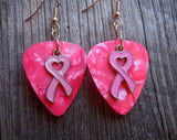 CLEARANCE Pink Heart Ribbon Charm Guitar Pick Earrings - Pick Your Color