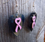 CLEARANCE Pink Heart Ribbon Charm Guitar Pick Earrings - Pick Your Color