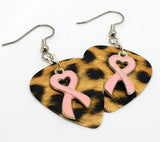 CLEARANCE Pink Heart Ribbon Charm Guitar Pick Earrings - Pick Your Color