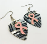 CLEARANCE Pink Heart Ribbon Charm Guitar Pick Earrings - Pick Your Color