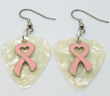 CLEARANCE Pink Heart Ribbon Charm Guitar Pick Earrings - Pick Your Color