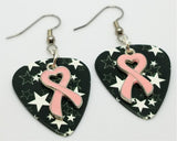 CLEARANCE Pink Heart Ribbon Charm Guitar Pick Earrings - Pick Your Color