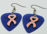 CLEARANCE Pink Heart Ribbon Charm Guitar Pick Earrings - Pick Your Color