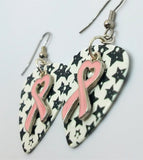 CLEARANCE Pink Heart Ribbon Charm Guitar Pick Earrings - Pick Your Color