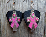 CLEARANCE Pink Ribbon Cross and Hope Charm and Guitar Pick Earrings - Pick Your Color