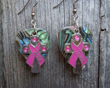CLEARANCE Pink Ribbon Cross and Hope Charm and Guitar Pick Earrings - Pick Your Color