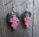 CLEARANCE Pink Ribbon Cross and Hope Charm and Guitar Pick Earrings - Pick Your Color