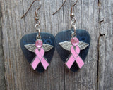 CLEARANCE Winged Pink Ribbon Charm Guitar Pick Earrings - Pick Your Color