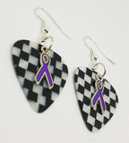 CLEARANCE Purple Ribbon Charm Guitar Pick Earrings - Pick Your Color