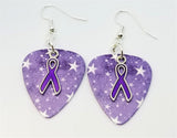 CLEARANCE Purple Ribbon Charm Guitar Pick Earrings - Pick Your Color