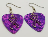 CLEARANCE Purple Ribbon Heart Charm Guitar Pick Earrings - Pick Your Color