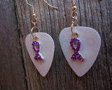 CLEARANCE Purple Rhinestone Ribbon Charm Guitar Pick Earrings - Pick Your Color