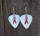 CLEARANCE Red Ribbon Charm Guitar Pick Earrings - Pick Your Color