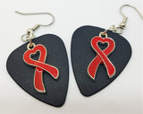 Red Ribbon Heart Charm and Guitar Pick Earrings - Pick Your Color