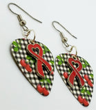 Red Ribbon Heart Charm and Guitar Pick Earrings - Pick Your Color