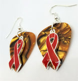 Red Ribbon Charm Guitar Pick Earrings - Pick Your Color