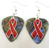 Red Ribbon Charm Guitar Pick Earrings - Pick Your Color