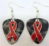 Red Ribbon Charm Guitar Pick Earrings - Pick Your Color