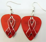 Red Ribbon Charm Guitar Pick Earrings - Pick Your Color