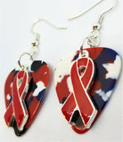 Red Ribbon Charm Guitar Pick Earrings - Pick Your Color
