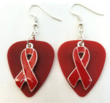 Red Ribbon Charm Guitar Pick Earrings - Pick Your Color