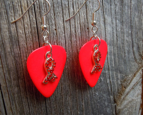 CLEARANCE Red Rhinestone Ribbon Charm Guitar Pick Earrings - Pick Your Color