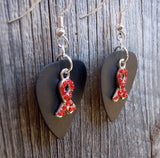 CLEARANCE Red Rhinestone Ribbon Charm Guitar Pick Earrings - Pick Your Color