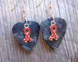 CLEARANCE Red Rhinestone Ribbon Charm Guitar Pick Earrings - Pick Your Color