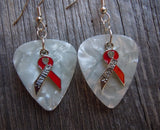 CLEARANCE Red Ribbon Survivor Charm and Guitar Pick Earrings - Pick Your Color