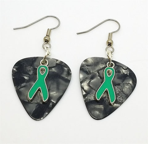 CLEARANCE Teal Ribbon Charm Guitar Pick Earrings - Pick Your Color
