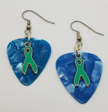 CLEARANCE Teal Ribbon Charm Guitar Pick Earrings - Pick Your Color