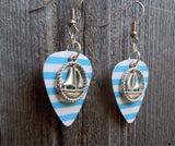CLEARANCE Sailboat Inside a Rope Circle Charm Guitar Pick Earrings - Pick Your Color
