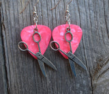 Scissors Charm on Pink MOP Guitar Pick Earrings