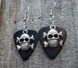 CLEARANCE Skull and Crossbone Charms Guitar Pick Earrings - Pick Your Color