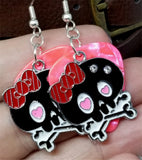 CLEARANCE Large Black Skull and Crossbone Charm Guitar Pick Earrings - Pick Your Color