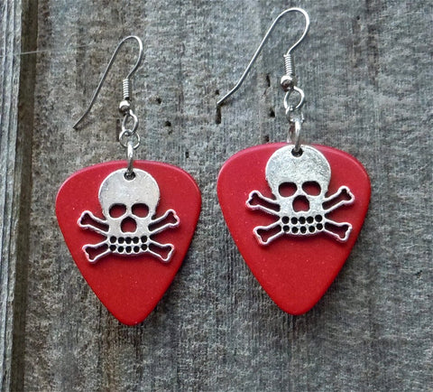 CLEARANCE Skull and Crossbone Charms Guitar Pick Earrings - Pick Your Color