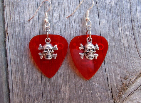 CLEARANCE Small Skull and Crossbones Charm Guitar Pick Earrings - Pick ...