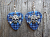 CLEARANCE Crystal Skull and Crossbones Charm Guitar Pick Earrings - Pick Your Color