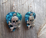 CLEARANCE Skull and Crossbone with Heart Eyes Charm Guitar Pick Earrings - Pick Your Color