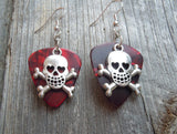 CLEARANCE Skull and Crossbone with Heart Eyes Charm Guitar Pick Earrings - Pick Your Color