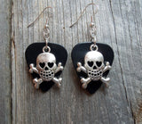 CLEARANCE Skull and Crossbone with Heart Eyes Charm Guitar Pick Earrings - Pick Your Color