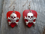 CLEARANCE Skull and Crossbone with Heart Eyes Charm Guitar Pick Earrings - Pick Your Color