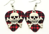 CLEARANCE Skull and Crossbone with Heart Eyes Charm Guitar Pick Earrings - Pick Your Color