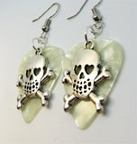 CLEARANCE Skull and Crossbone with Heart Eyes Charm Guitar Pick Earrings - Pick Your Color