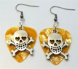 CLEARANCE Skull and Crossbone with Heart Eyes Charm Guitar Pick Earrings - Pick Your Color