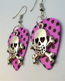 CLEARANCE Skull and Crossbone with Heart Eyes Charm Guitar Pick Earrings - Pick Your Color