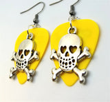 CLEARANCE Skull and Crossbone with Heart Eyes Charm Guitar Pick Earrings - Pick Your Color