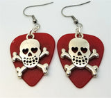 CLEARANCE Skull and Crossbone with Heart Eyes Charm Guitar Pick Earrings - Pick Your Color